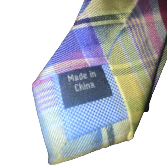 Tommy Hilfiger Men's Tie Plaid Yellow Red Blue Pattern Formal Necktie - Picture 5 of 10